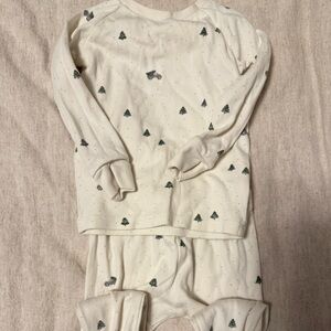 Colored Organics Cream Pajama Set with Green Tree Accents